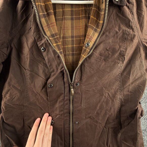 Barbour Newmarket Mac Waxed Jacket Women Full Zip Brown Size 8 US Lined - Picture 16 of 16